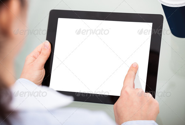 Businesswoman With Digital Tablet And Disposable Cup (Misc) Photo Download