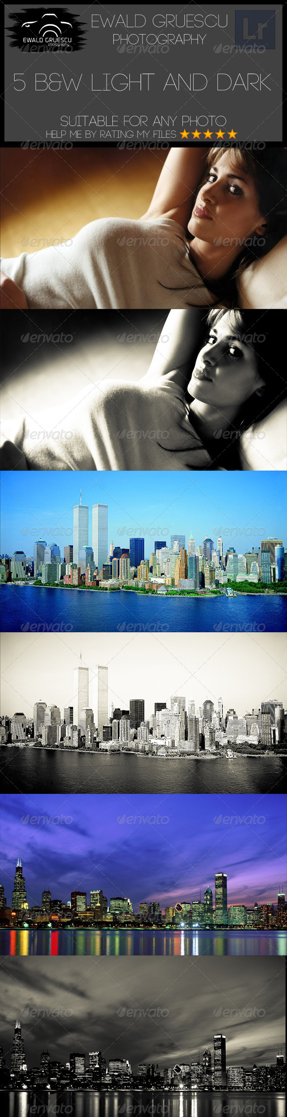 GraphicRiver 5 B&W Light with Dark Lightroom Presets 7259331 GraphicRiver 5 B&W Light with Dark Lightroom Presets 7259331