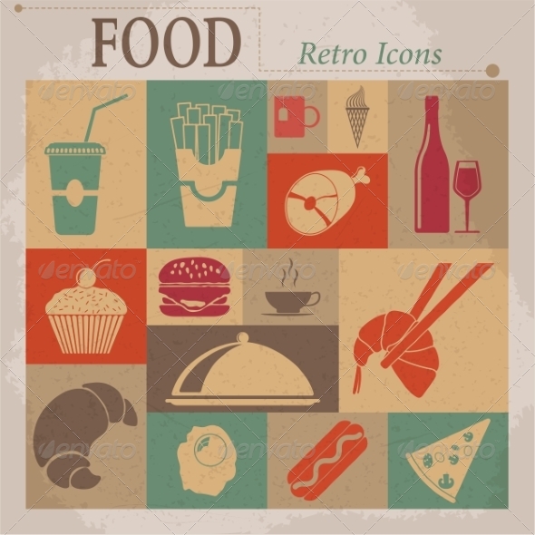 GraphicRiver Food Flat Vector Retro Icons 7261405 GraphicRiver Food Flat Vector Retro Icons 7261405