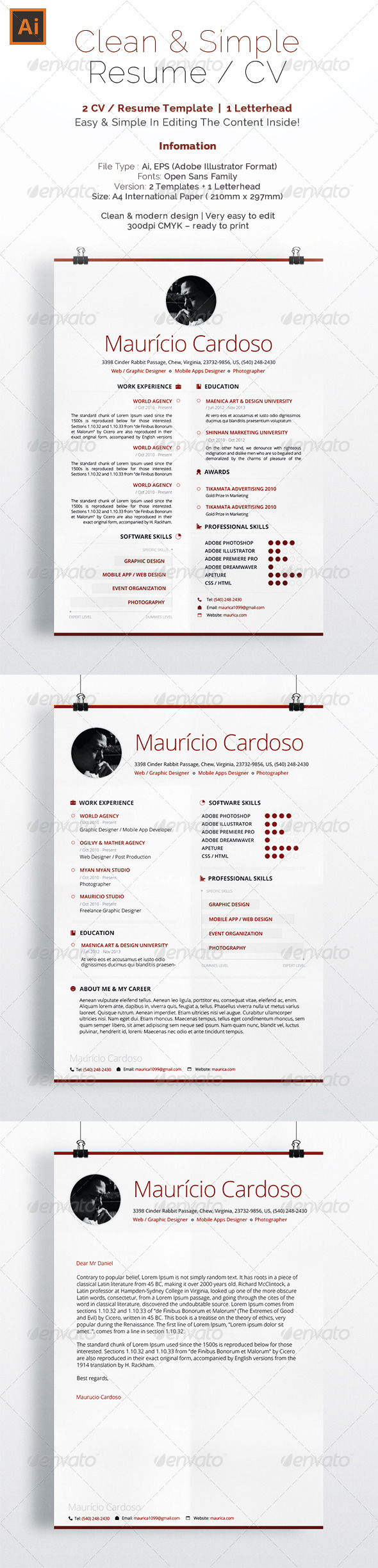 GraphicRiver Simple & Clean Resume CV 7224039 GraphicRiver Simple & Clean Resume CV 7224039