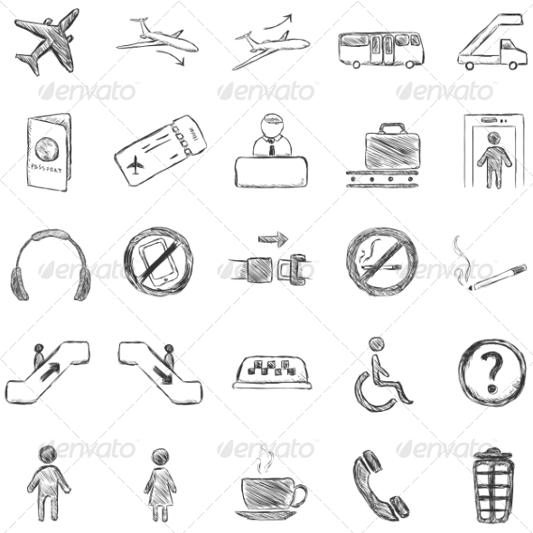 GraphicRiver Vector Set of Sketch Airport Icons 7262086 GraphicRiver Vector Set of Sketch Airport Icons 7262086