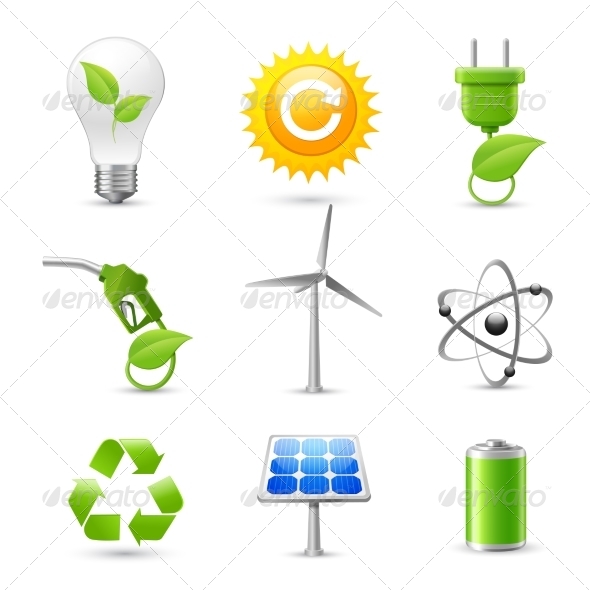 Energy and Ecology Realistic Icons Set (Technology)