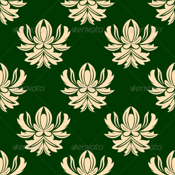 Green and Beige Seamless Arabesque Pattern (Patterns)