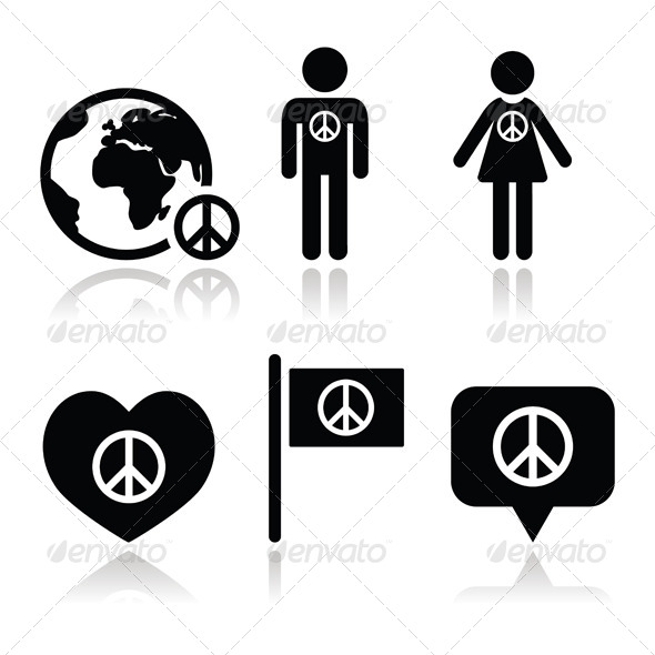 Peace Sign with People and Globe Icons Set (Conceptual)