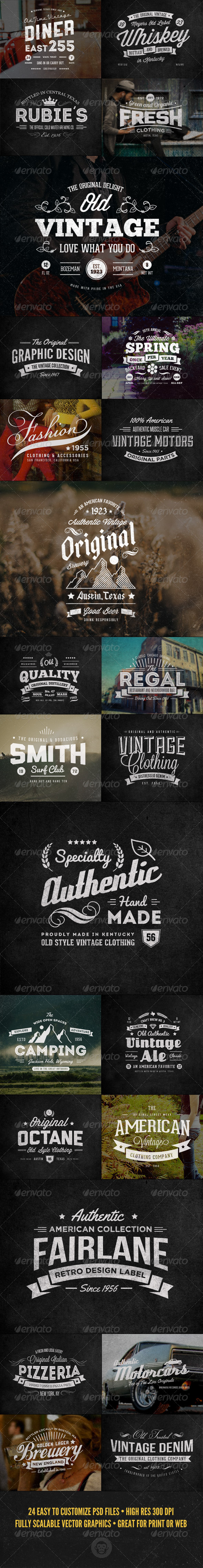GraphicRiver 24 Vintage Labels and Logos Bundle 7255445 GraphicRiver 24 Vintage Labels and Logos Bundle 7255445