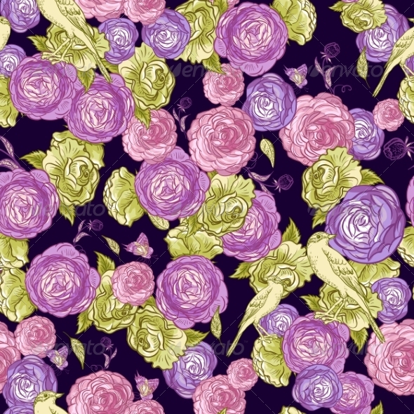 GraphicRiver Seamless Rose Background with Birds 7278543 GraphicRiver Seamless Rose Background with Birds 7278543