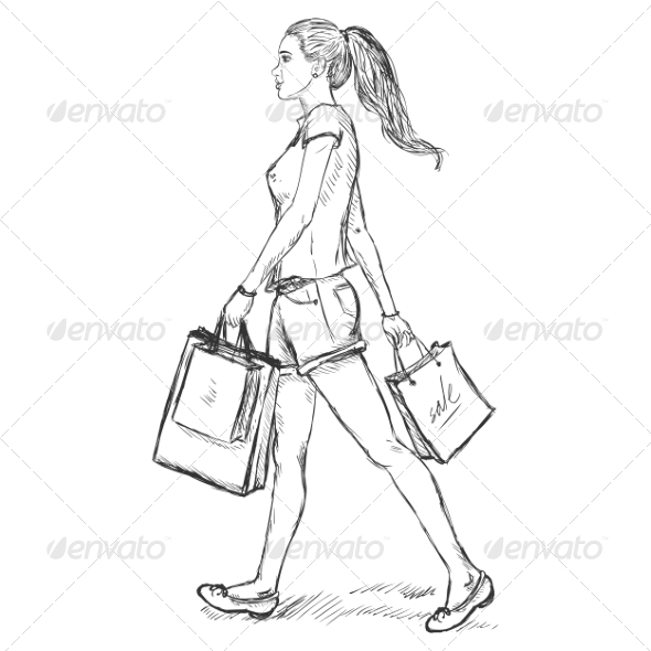 GraphicRiver Sketch Shopping Girl 7278695 GraphicRiver Sketch Shopping Girl 7278695
