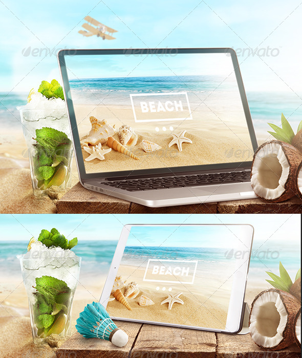 Download Mock-Up Laptop and tablet (PSD). Beach style | GraphicRiver