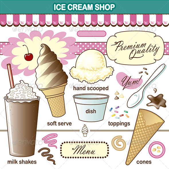 GraphicRiver Vector Art Ice Cream Shop Set Toppings Shake 7280023 GraphicRiver Vector Art Ice Cream Shop Set Toppings Shake 7280023