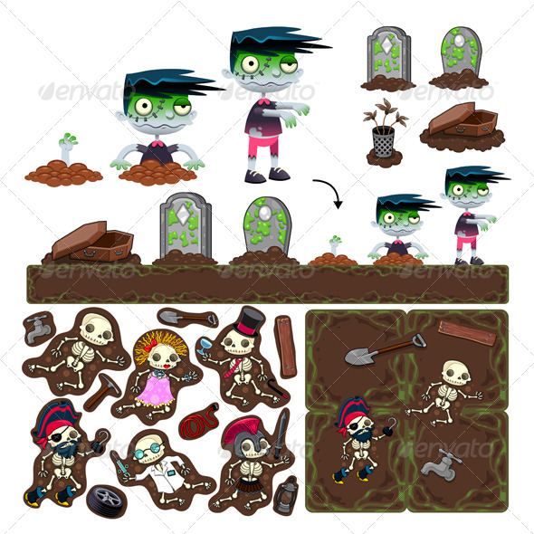 GraphicRiver Set of Game Elements with Zombie Characters Platformer 7286228 GraphicRiver Set of Game Elements with Zombie Characters Platformer 7286228