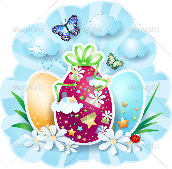 Easter Background with Eggs and Butterflies (Miscellaneous)