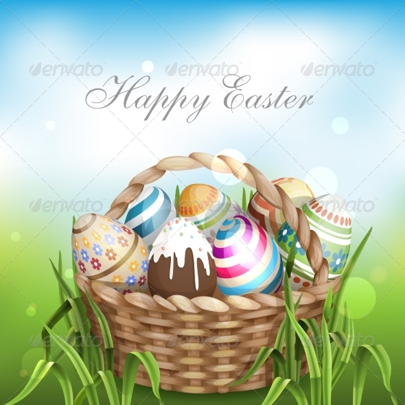 GraphicRiver Easter Background With A Basket 7291019 GraphicRiver Easter Background With A Basket 7291019
