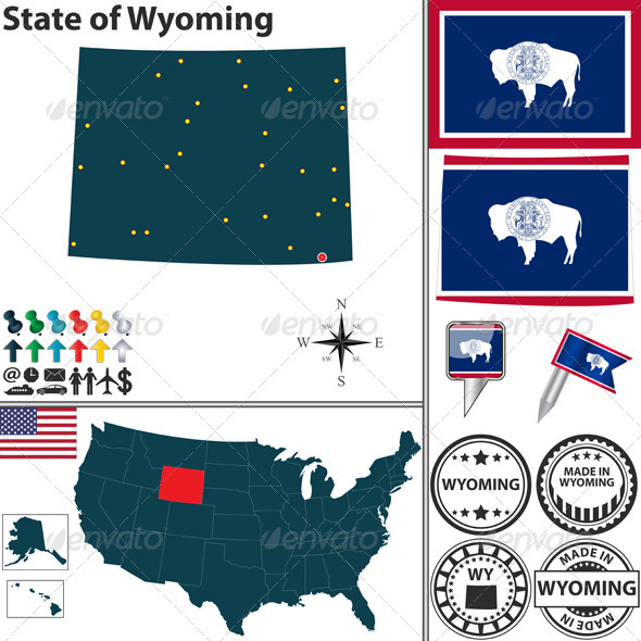 GraphicRiver Map of State Wyoming USA 7292080 GraphicRiver Map of State Wyoming USA 7292080