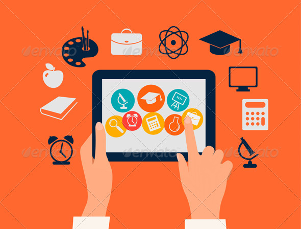 GraphicRiver Hands Touching a Tablet with Education Icons 7294100 GraphicRiver Hands Touching a Tablet with Education Icons 7294100