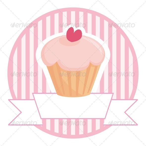 Sweet cupcake icon on pink strips, delicious cake shop symbol (Misc) Photo Download