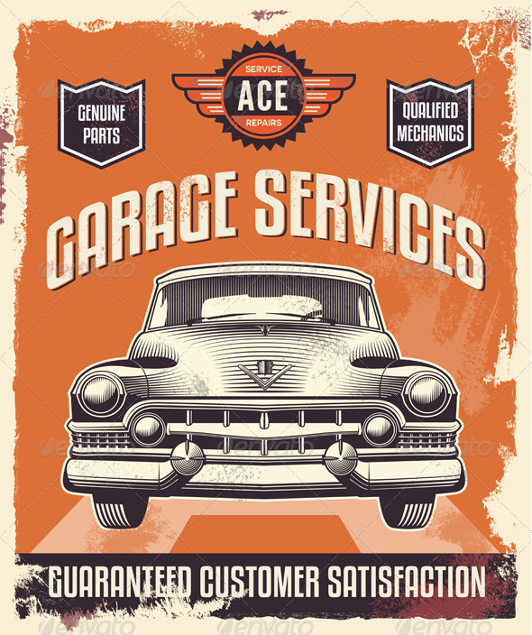 GraphicRiver Vintage Sign Advertising Poster for Garage Service 7299565 GraphicRiver Vintage Sign Advertising Poster for Garage Service 7299565