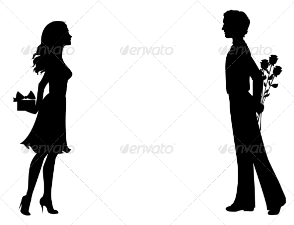 GraphicRiver Silhouettes of Man and Woman with Gifts 7305761 GraphicRiver Silhouettes of Man and Woman with Gifts 7305761