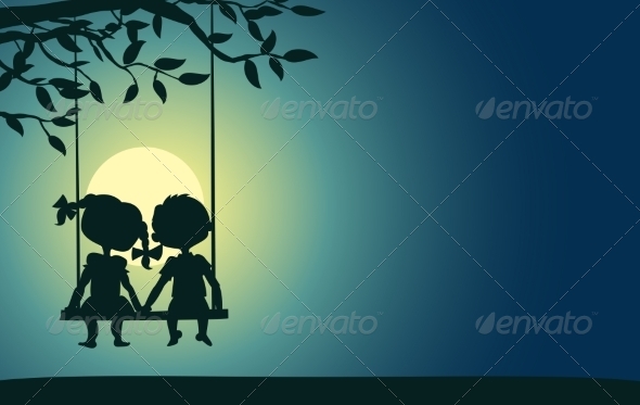 GraphicRiver Moonlight Silhouettes of a Boy and Girl 7305968 GraphicRiver Moonlight Silhouettes of a Boy and Girl 7305968