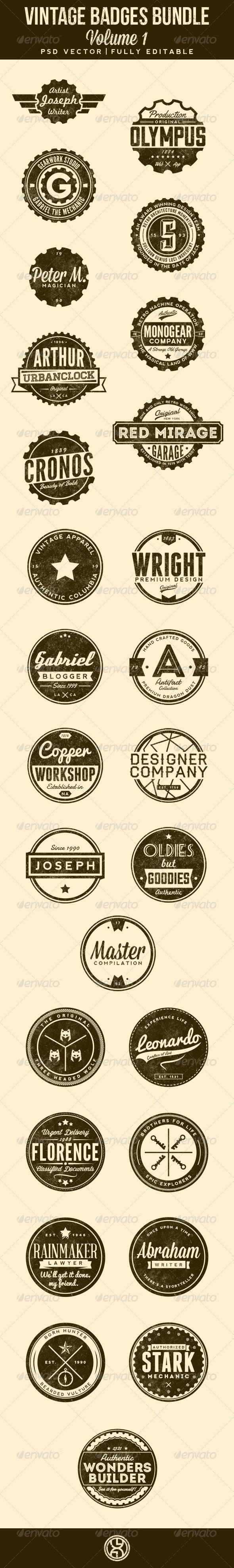 27 Vintage Badges Bundle Volume 1 (Badges & Stickers)