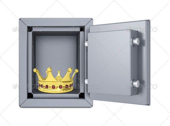 Gold crown in open safe (Misc) Photo Download