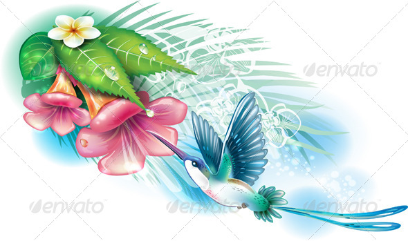 GraphicRiver Hummingbird with Flowers 7311037 GraphicRiver Hummingbird with Flowers 7311037