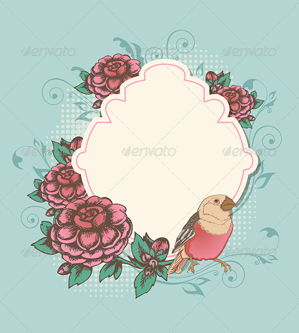 GraphicRiver Label with Pink Roses and Bird 7314479 GraphicRiver Label with Pink Roses and Bird 7314479