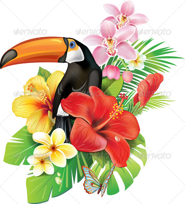 GraphicRiver Tropical Flowers and Toucan 7323174 GraphicRiver Tropical Flowers and Toucan 7323174
