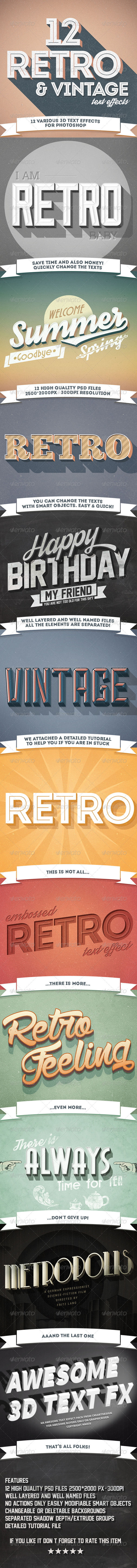 GraphicRiver 12 Various 3D Retro & Vintage Text Effects Pack 7332894 GraphicRiver 12 Various 3D Retro & Vintage Text Effects Pack 7332894