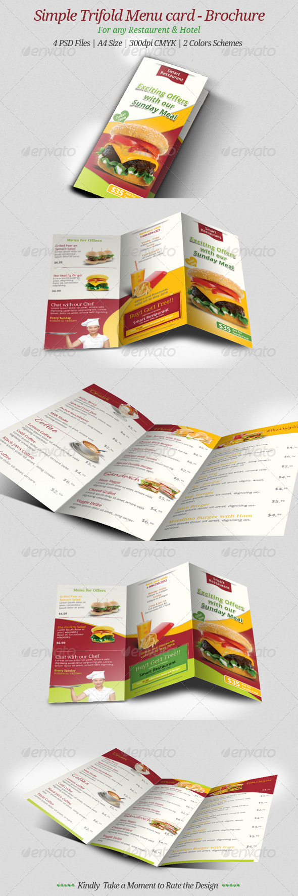 Simple Trifold Menu Card - Brochure (Food Menus)