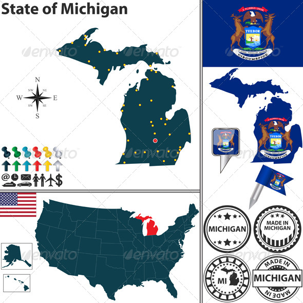GraphicRiver Map of State Michigan USA 7340895 GraphicRiver Map of State Michigan USA 7340895