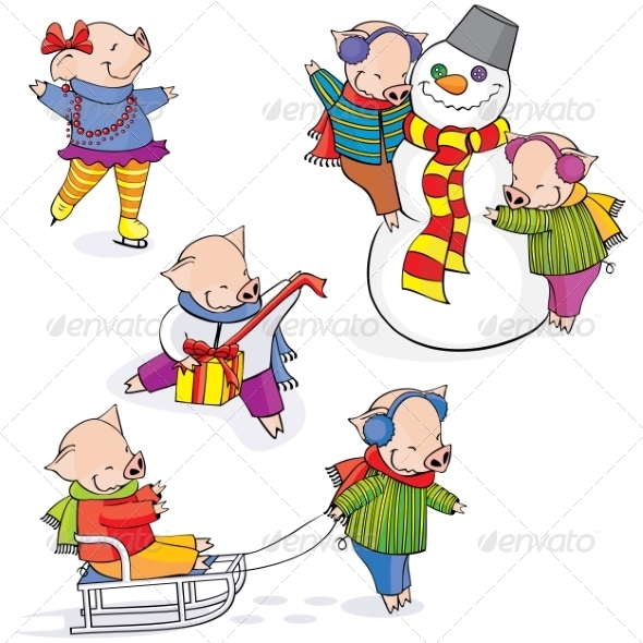 GraphicRiver Funny piglets Vector 7342186 GraphicRiver Funny piglets Vector 7342186