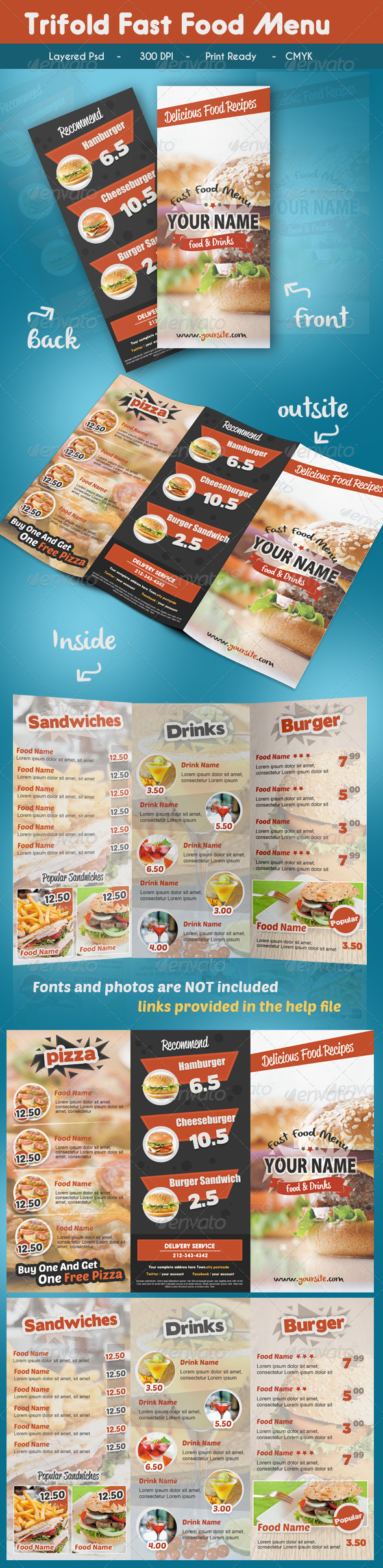 GraphicRiver Trifold Fast Food Menu 7341758 GraphicRiver Trifold Fast Food Menu 7341758