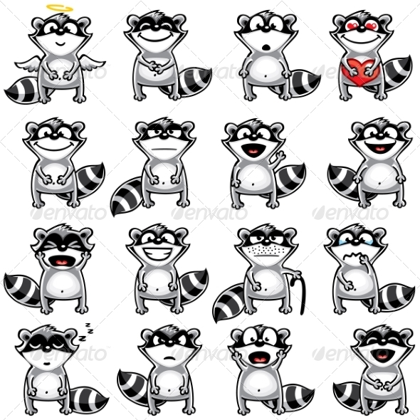 GraphicRiver Smiley Racoons 7342347 GraphicRiver Smiley Racoons 7342347