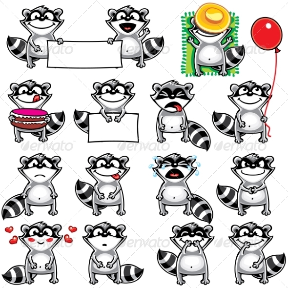 GraphicRiver Smiley Racoons 7342351 GraphicRiver Smiley Racoons 7342351