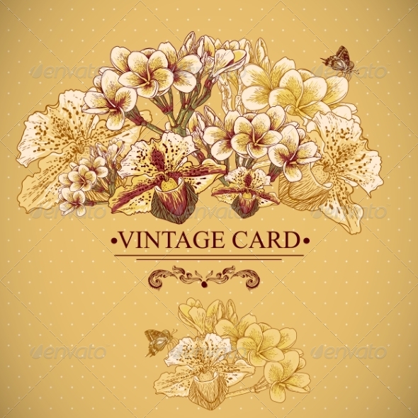 GraphicRiver Vintage Floral Card with Exotic Flowers 7342783 GraphicRiver Vintage Floral Card with Exotic Flowers 7342783