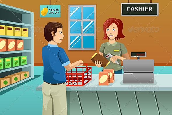 GraphicRiver Cashier Working in the Grocery Store 7344530 GraphicRiver Cashier Working in the Grocery Store 7344530