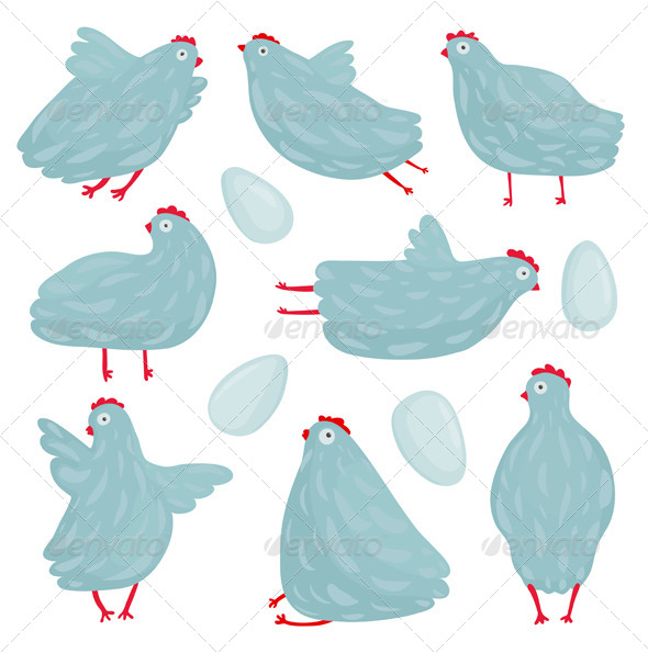 Funny Hen Poses and Eggs Collection (Animals)