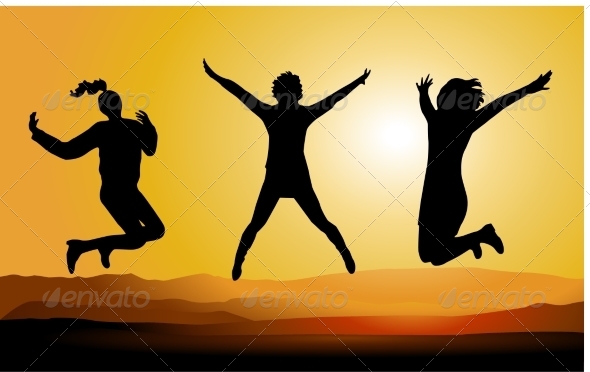 Silhouette of Happy Jumping People (People)