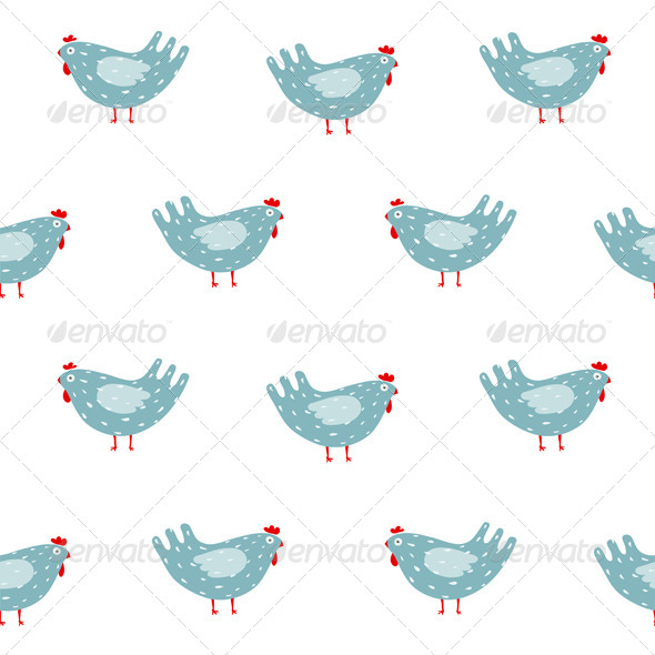 Folk Hen Seamless Pattern Background (Animals)