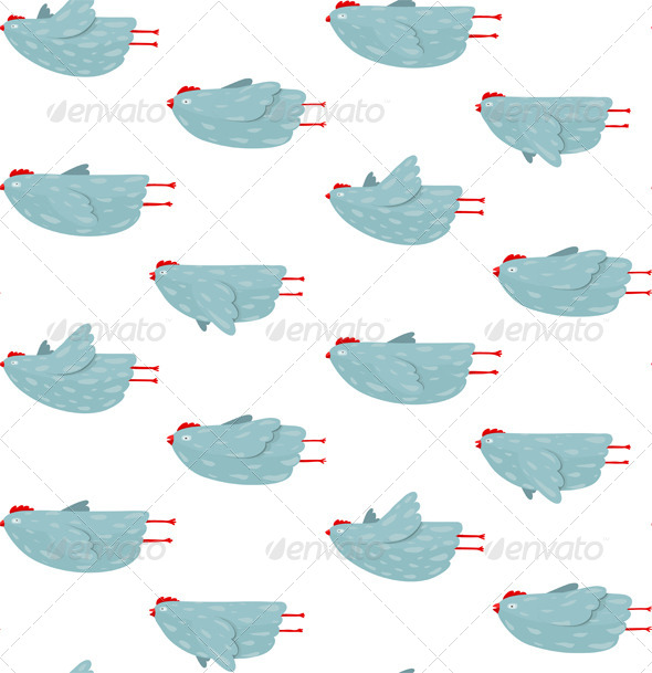 Hen Flying Seamless Pattern Background (Animals)