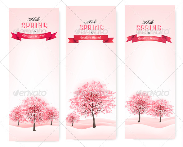 GraphicRiver Three Spring Banners with Blossoming Sakura Trees 7379651 GraphicRiver Three Spring Banners with Blossoming Sakura Trees 7379651