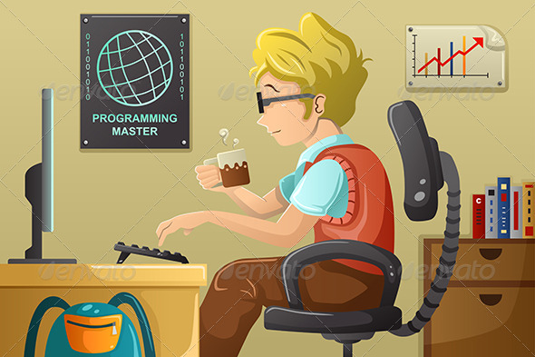 GraphicRiver Computer Programmer Working on His Computer 7381775 GraphicRiver Computer Programmer Working on His Computer 7381775