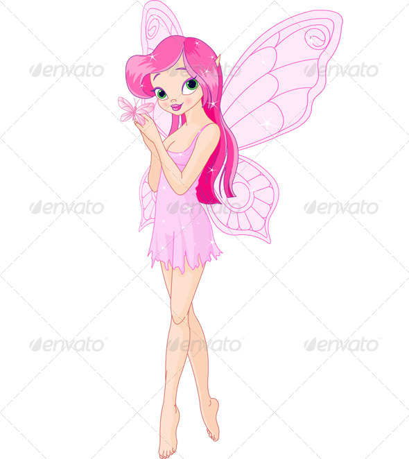 GraphicRiver Cute Pink Fairy with Butterfly 7381786 GraphicRiver Cute Pink Fairy with Butterfly 7381786