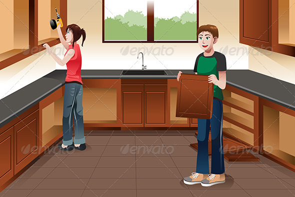 GraphicRiver Young Couple Installing Kitchen Cabinets 7383231 GraphicRiver Young Couple Installing Kitchen Cabinets 7383231