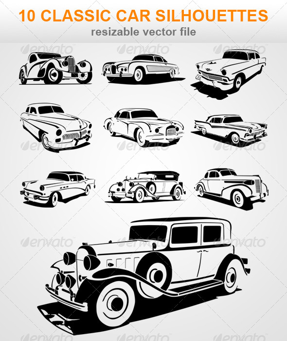 GraphicRiver 10 Classic Car Silhouettes 7377753 GraphicRiver 10 Classic Car Silhouettes 7377753