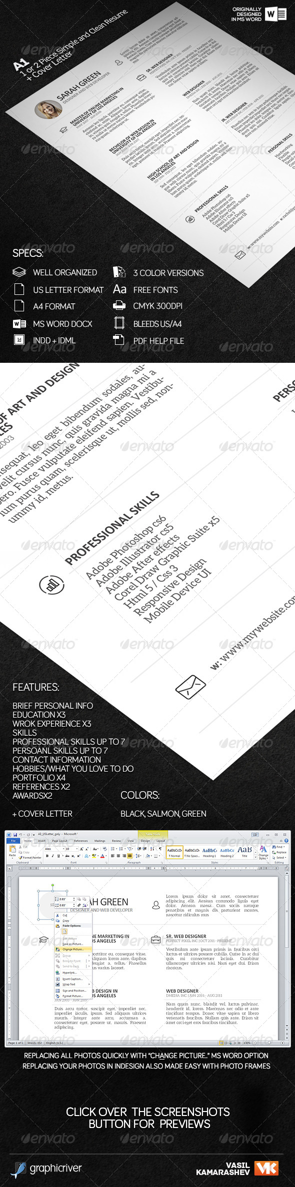 GraphicRiver A1 1 or 2 Piece Simple and Clean Resume Template 7384598 GraphicRiver A1 1 or 2 Piece Simple and Clean Resume Template 7384598
