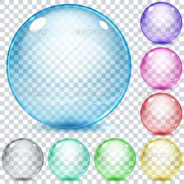 Set of Multicolored Transparent Glass Spheres (Decorative Symbols)