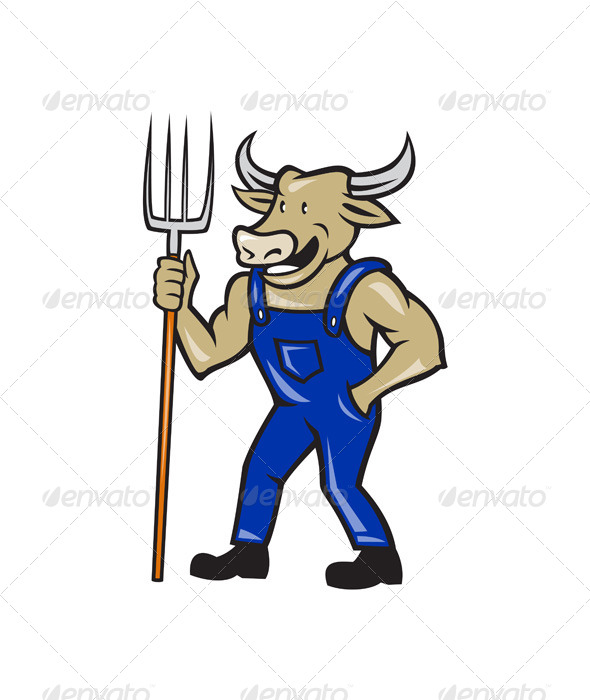 GraphicRiver Farmer Cow Holding Pitchfork Cartoon 7389440 GraphicRiver Farmer Cow Holding Pitchfork Cartoon 7389440
