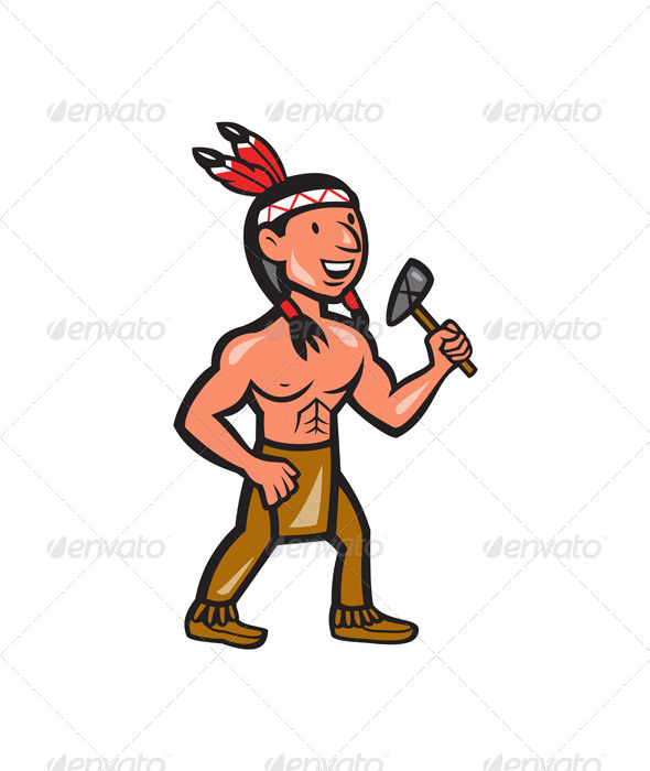 GraphicRiver Native American Holding Tomahawk Cartoon 7389602 GraphicRiver Native American Holding Tomahawk Cartoon 7389602