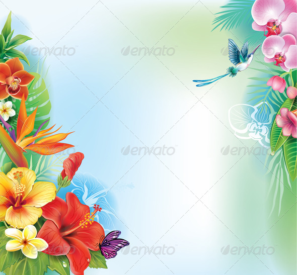 GraphicRiver Background from Tropical Flowers and Leaves 7389861 GraphicRiver Background from Tropical Flowers and Leaves 7389861